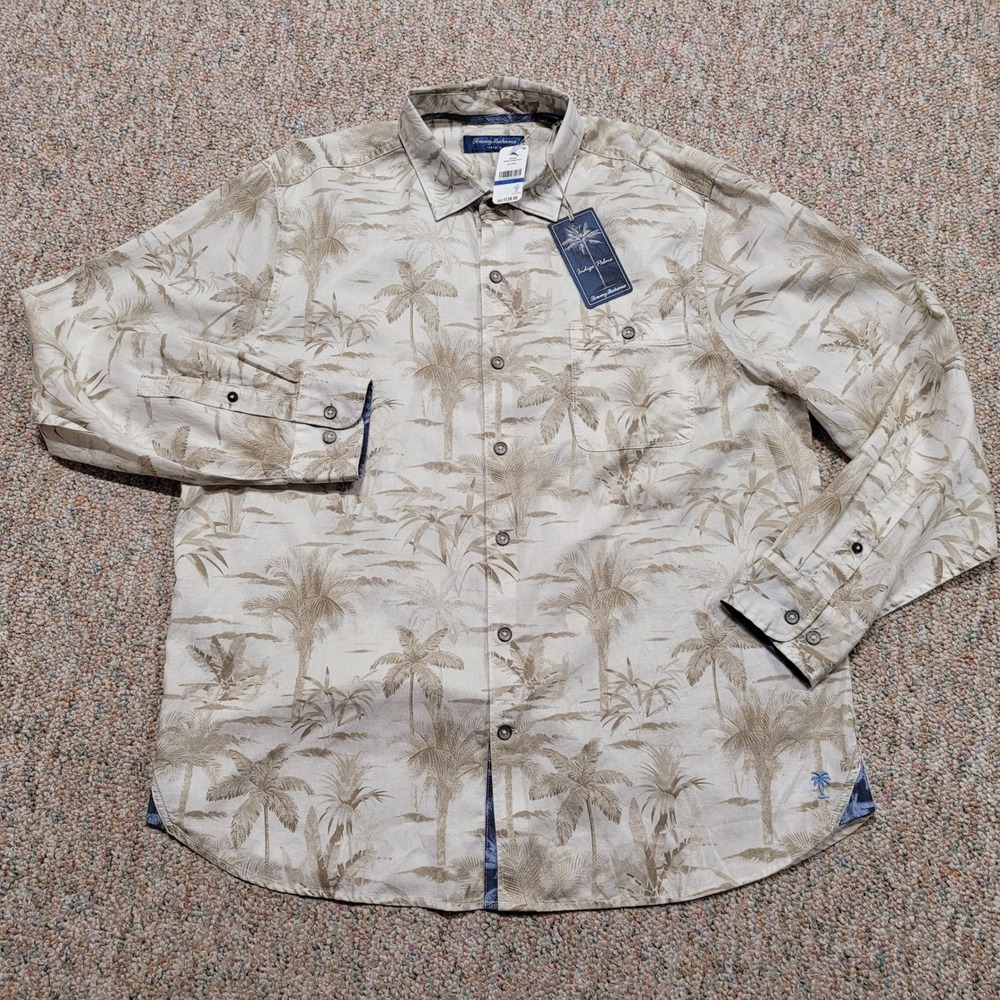 Tommy Bahama Tortola Desert Palm Shirt Mens XL Khaki Tropical Button Up New